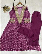 Blue Mirror Bandhani Chinon Silk Kurti Pant Set - BONYHUBSALWAR KAMEEZ