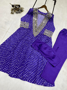 Blue Mirror Bandhani Chinon Silk Kurti Pant Set UK Next Day - BONYHUBSALWAR KAMEEZ