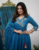 Blue Parampara Silk Embroidered Anarkali Suit Set - BONYHUBSALWAR KAMEEZ