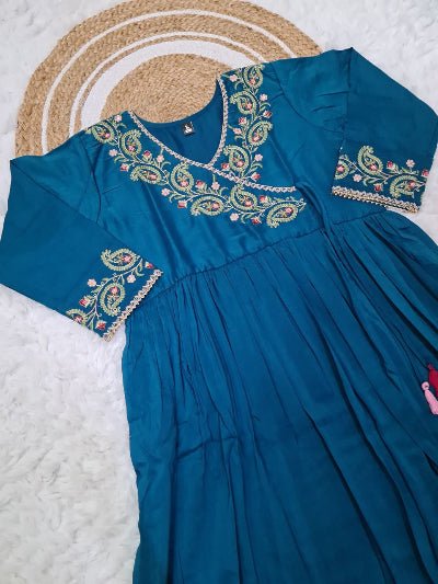 Blue Parampara Silk Embroidered Anarkali Suit Set - BONYHUBSALWAR KAMEEZ