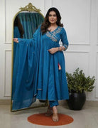 Blue Parampara Silk Embroidered Anarkali Suit Set - BONYHUBSALWAR KAMEEZ