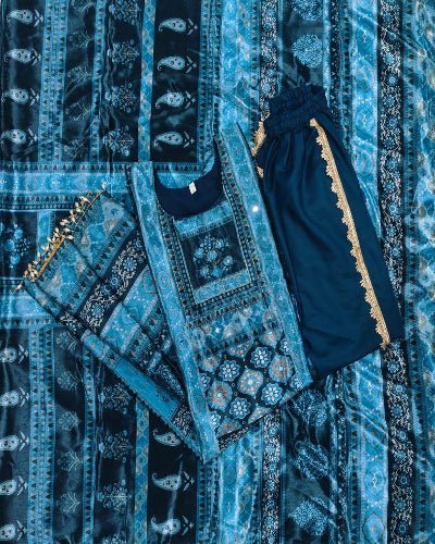 Blue Plus Size Chinon Printed Dhoti Suit Set - BONYHUBSALWAR KAMEEZ