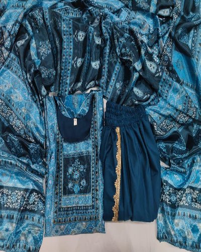 Blue Plus Size Chinon Printed Dhoti Suit Set - BONYHUBSALWAR KAMEEZ