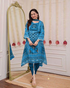Blue Plus Size Chinon Printed Dhoti Suit Set - BONYHUBSALWAR KAMEEZ