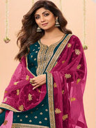 Blue Plus Size Jacquard Embroidered Punjabi Suit Set - BONYHUBSALWAR KAMEEZ