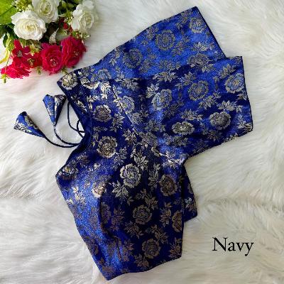 Blue Readymade Wedding Saree Blouse Brocade - BONYHUBblouses