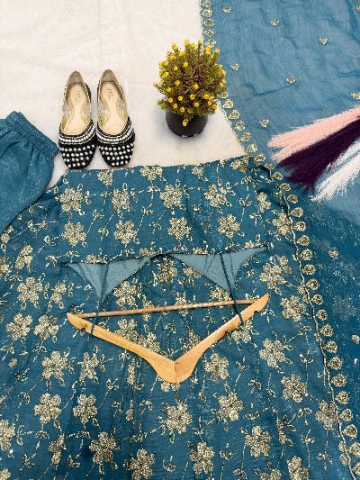 Blue Sleeveless Crush Silk Embroidered Anarkali Suit - BONYHUBSALWAR KAMEEZ