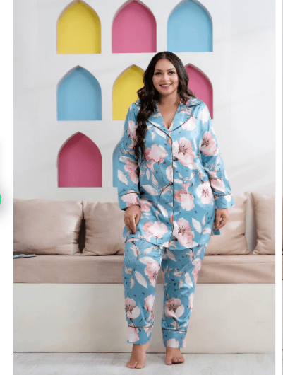 Blue White Stylish Satin Night suit - BONYHUBsalwar suit