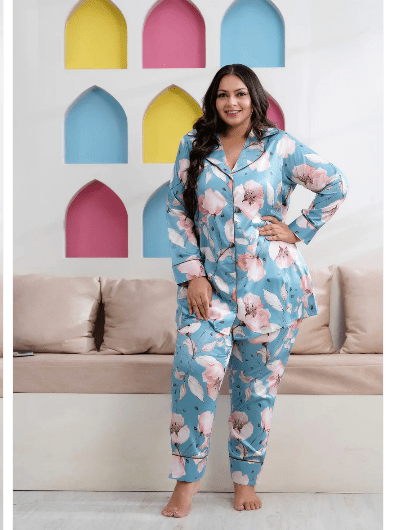 Blue White Stylish Satin Night suit - BONYHUBsalwar suit