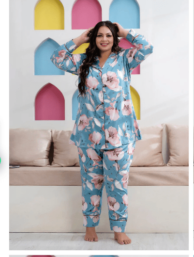 Blue White Stylish Satin Night suit - BONYHUBsalwar suit