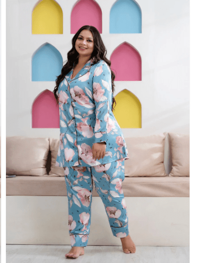 Blue White Stylish Satin Night suit - BONYHUBsalwar suit