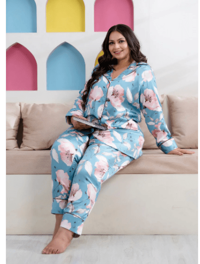 Blue White Stylish Satin Night suit - BONYHUBsalwar suit