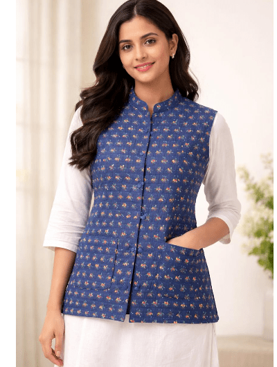 Blue Winter Cotton Quilted Warm Jacket - BONYHUBSALWAR KAMEEZ