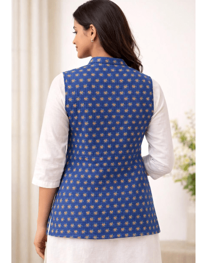 Blue Winter Cotton Quilted Warm Jacket - BONYHUBSALWAR KAMEEZ