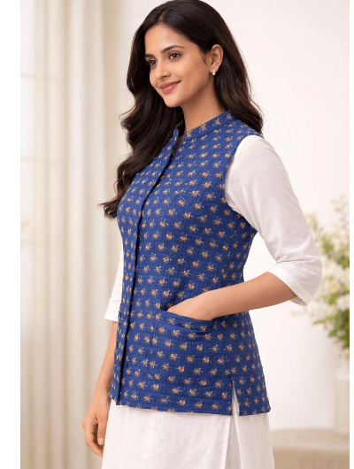 Blue Winter Cotton Quilted Warm Jacket - BONYHUBSALWAR KAMEEZ