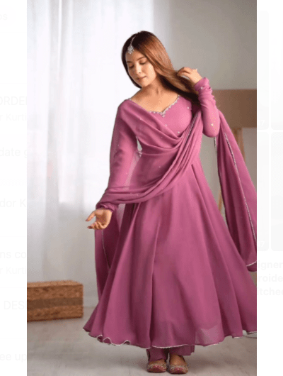 Blush Cranberry Pink Flair Anarkali Suit Set - BONYHUBSALWAR KAMEEZ