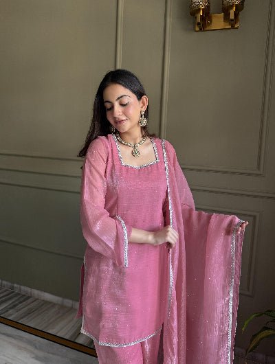 Blush Pink Crunchy Silk Farshi Suit Set - BONYHUBSALWAR KAMEEZ