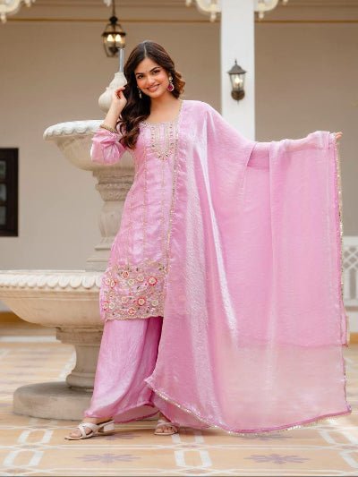 Blush Pink Embroidered Fendi Silk Palazzo Suit for Women | Asian Ethnic Wear UK - BONYHUBSALWAR KAMEEZ