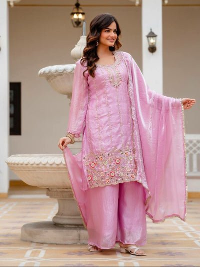 Blush Pink Embroidered Fendi Silk Palazzo Suit for Women | Asian Ethnic Wear UK - BONYHUBSALWAR KAMEEZ