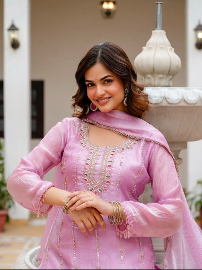 Blush Pink Embroidered Fendi Silk Palazzo Suit for Women | Asian Ethnic Wear UK - BONYHUBSALWAR KAMEEZ