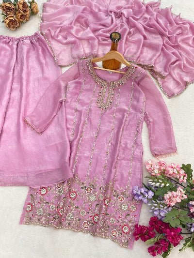 Blush Pink Embroidered Fendi Silk Palazzo Suit for Women | Asian Ethnic Wear UK - BONYHUBSALWAR KAMEEZ