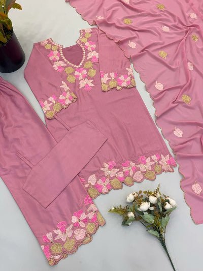 Blush Pink Embroidered Trouser Suit for Women | Asian Ethnic Wear UK - BONYHUBSALWAR KAMEEZ