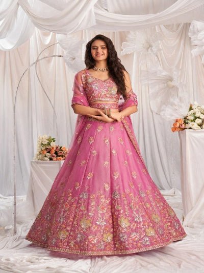 Blush Pink Embroidered Women's Lehenga Choli Set - BONYHUBSALWAR KAMEEZ
