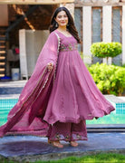 Blush Pink Georgette Anarkali Palazzo Suit Set - BONYHUBSALWAR KAMEEZ