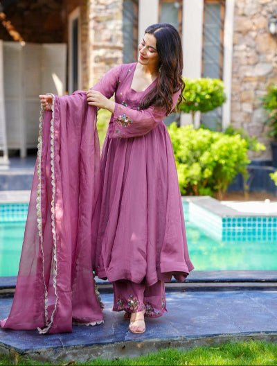 Blush Pink Georgette Anarkali Palazzo Suit Set - BONYHUBSALWAR KAMEEZ
