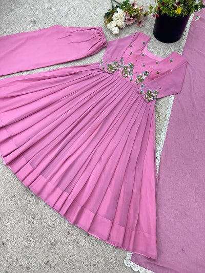 Blush Pink Georgette Anarkali Palazzo Suit Set - BONYHUBSALWAR KAMEEZ