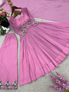 Blush Pink Georgette Anarkali Palazzo Suit Set - BONYHUBSALWAR KAMEEZ