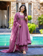 Blush Pink Georgette Anarkali Palazzo Suit Set - BONYHUBSALWAR KAMEEZ