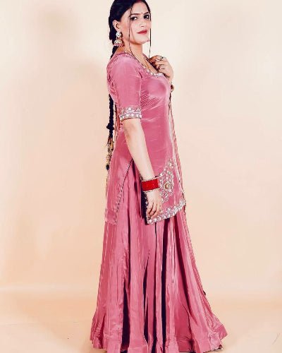 Blush Pink Gold Embroidered Sharara Palazzo Suit Set - BONYHUBSALWAR KAMEEZ