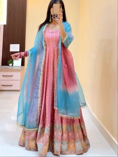Blush Pink Graceful Chinon Silk Anarkali Suit - BONYHUBSALWAR KAMEEZ