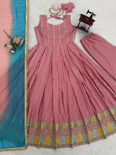 Blush Pink Graceful Chinon Silk Anarkali Suit - BONYHUBSALWAR KAMEEZ