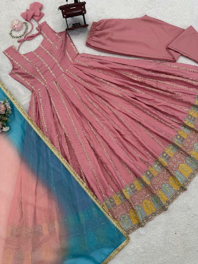 Blush Pink Graceful Chinon Silk Anarkali Suit - BONYHUBSALWAR KAMEEZ
