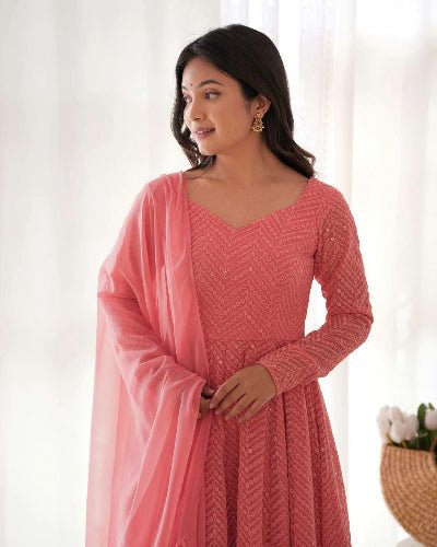 Blush Pink Nawabi Lucknowi Anarkali Suit Set - BONYHUBSALWAR KAMEEZ