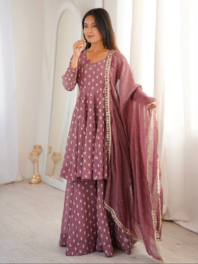 Blush Pink &amp; Pista Green Peplum Style Kurti Sharara Dupatta - BONYHUBSALWAR KAMEEZ