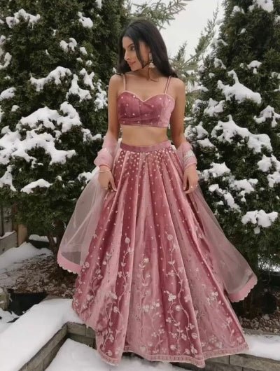 Blush Pink Sequence Work Lehenga Choli Set - BONYHUBSALWAR KAMEEZ