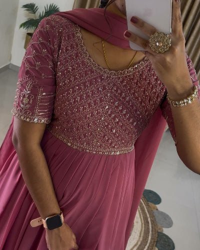 Blush Pink Sequins Work Anarkali Gown Suit Set - BONYHUBSALWAR KAMEEZ