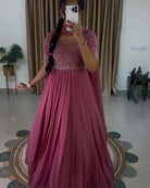 Blush Pink Sequins Work Anarkali Gown Suit Set - BONYHUBSALWAR KAMEEZ