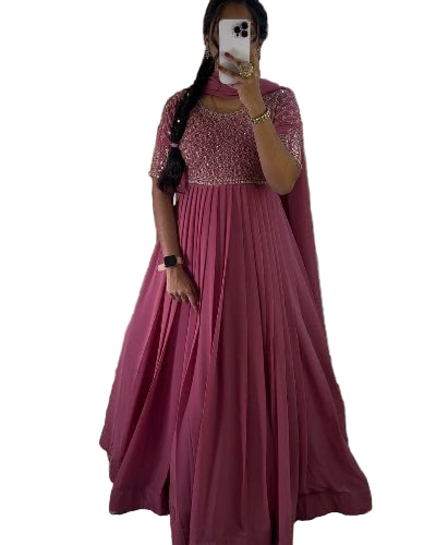 Blush Pink Sequins Work Anarkali Gown Suit Set - BONYHUBSALWAR KAMEEZ
