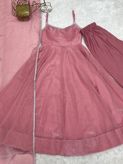 Blush Pink Sleeveless Crunchy Silk Anarkali Suit Set - BONYHUBSALWAR KAMEEZ
