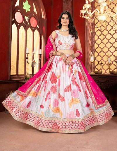Blush Pink & White Elegance Floral Lehenga Choli Set - BONYHUBSALWAR KAMEEZ