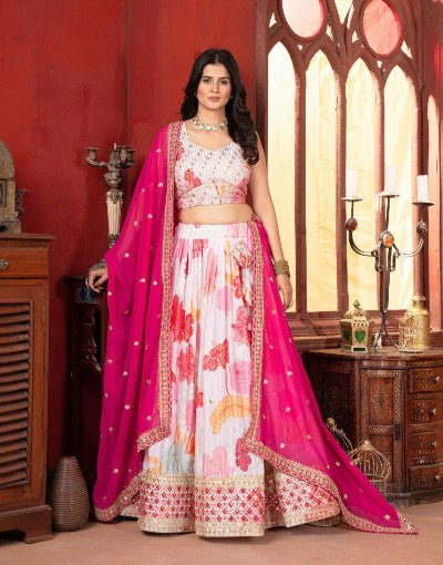 Blush Pink & White Elegance Floral Lehenga Choli Set - BONYHUBSALWAR KAMEEZ