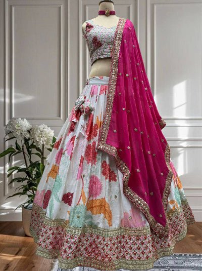 Blush Pink & White Elegance Floral Lehenga Choli Set - BONYHUBSALWAR KAMEEZ