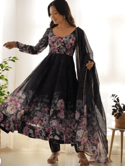 Bollywood Organza Silk Anarkali Suit Set of 3 - BONYHUBSALWAR KAMEEZ