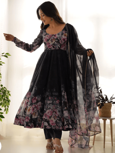 Bollywood Organza Silk Anarkali Suit Set of 3 - BONYHUBSALWAR KAMEEZ