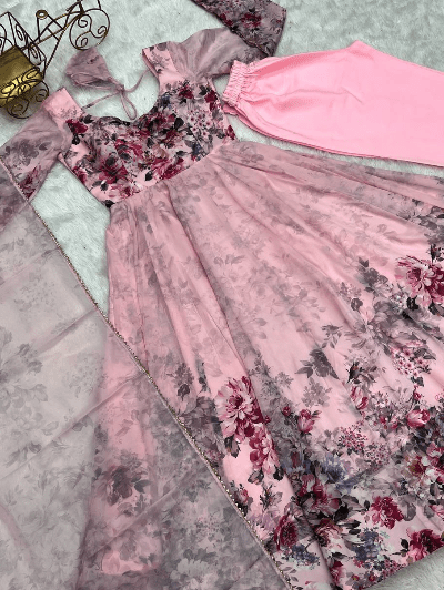 Bollywood Organza Silk Anarkali Suit Set of 3 - BONYHUBSALWAR KAMEEZ