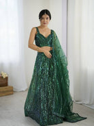Bottle Green Partywear Sequins Lehenga Choli Set - BONYHUBSALWAR KAMEEZ